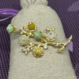 Multi color jade beads 2in1 clothing pins 14k gold plated on S925 silver